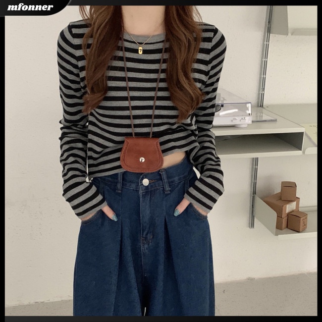 Áo Sweater Nữ Tay Dài Kẻ Sọc Ngang Thời Trang