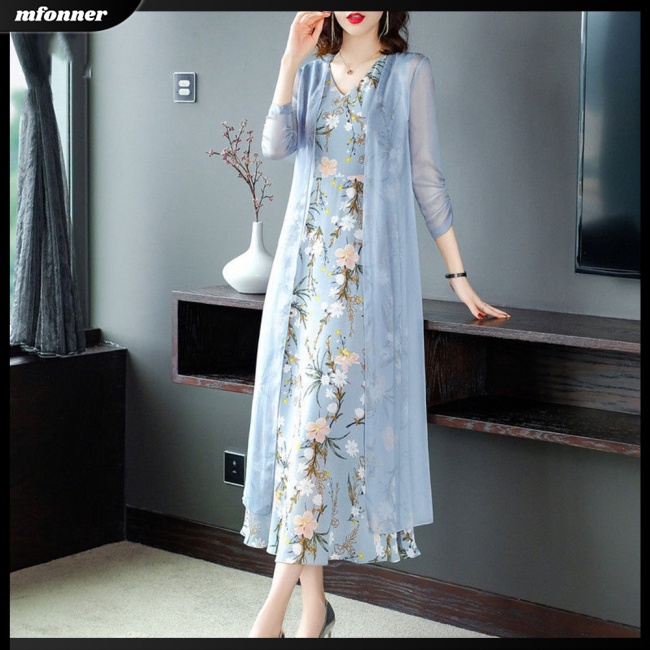 Bộ Đầm Voan 2 Mảnh Không Tay In Họa Tiết Xinh Xắn Dành Cho Nữ