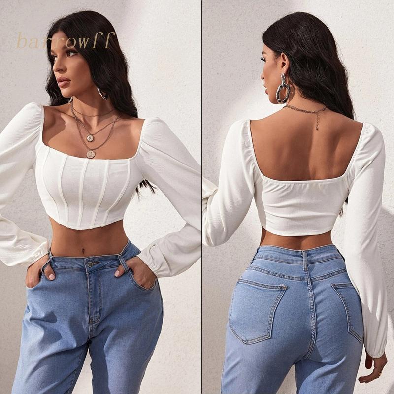 Áo Lửng Tay Dài Cổ Vuông Thời Trang Quyến Rũ Cho Nữ