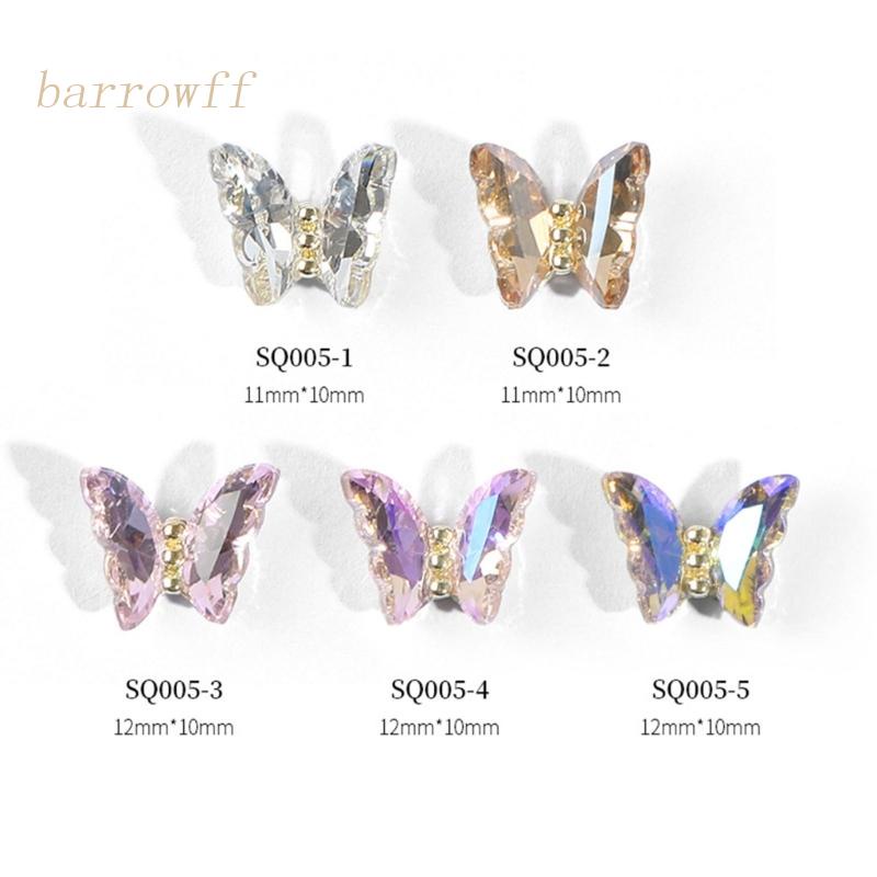 Set 5 Phụ Kiện Đính Trang Trí Móng Tay Hình Bướm &amp; Kính Cường Lực