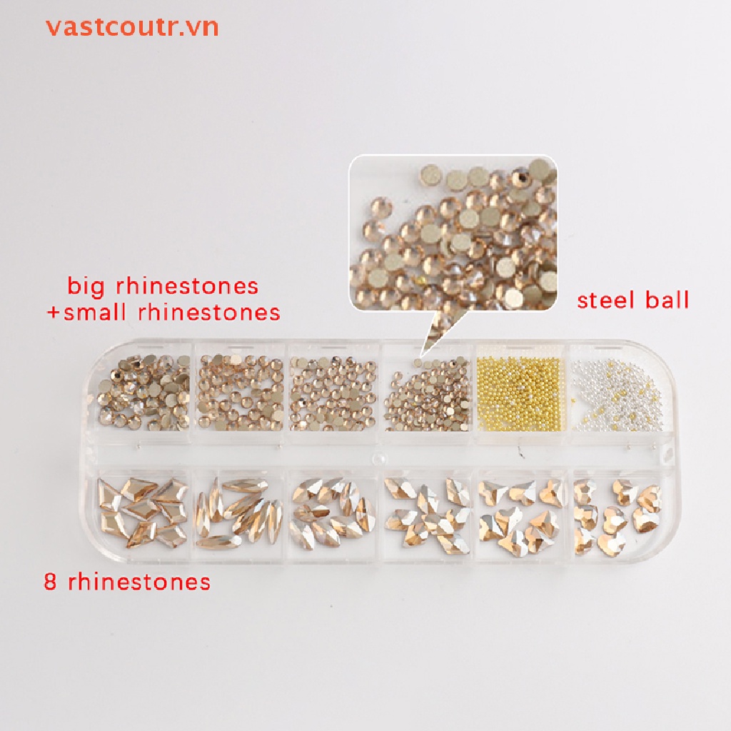 Coutr Hộp 12 Kích Cỡ AB / Đính Kim Cương Pha Lê Nhiều Màu Sắc