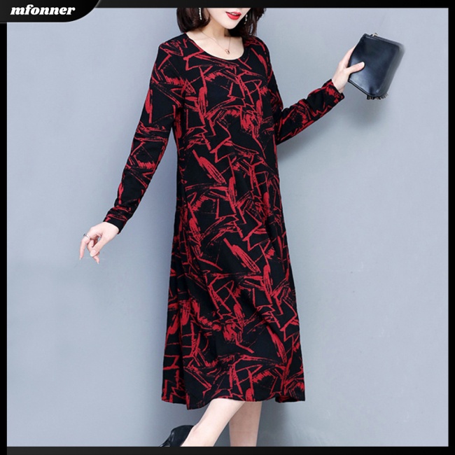 Đầm Tay Dài Cổ Tròn In Họa Tiết Đơn Giản Thời Trang Dành Cho Nữ