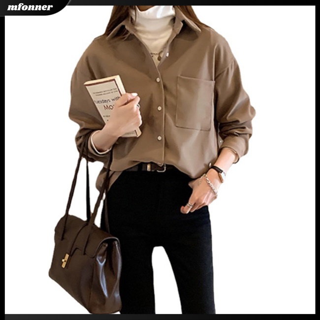 Áo Sơ Mi Tay Dài Dáng Rộng Cài Khuy Kiểu Cổ Điển Thời Trang Công Sở Cho Bạn Gái