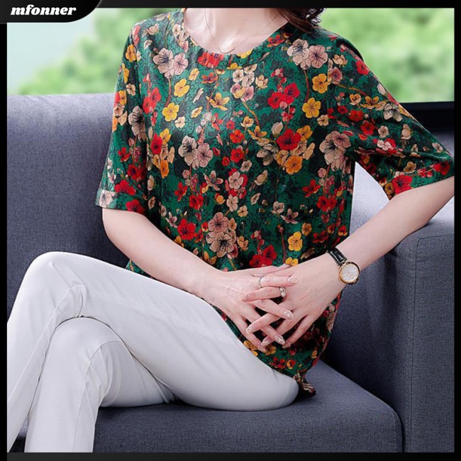 Áo Thun Tay Ngắn Dáng Rộng In Họa Tiết Hoa Đơn Giản Thời Trang Cho Nữ