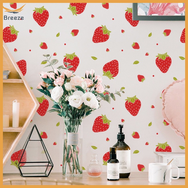 Set 92 Miếng Dán Trang Trí Tường Chống Thấm Nước Hình Trái Dâu Nhiều Màu Sắc