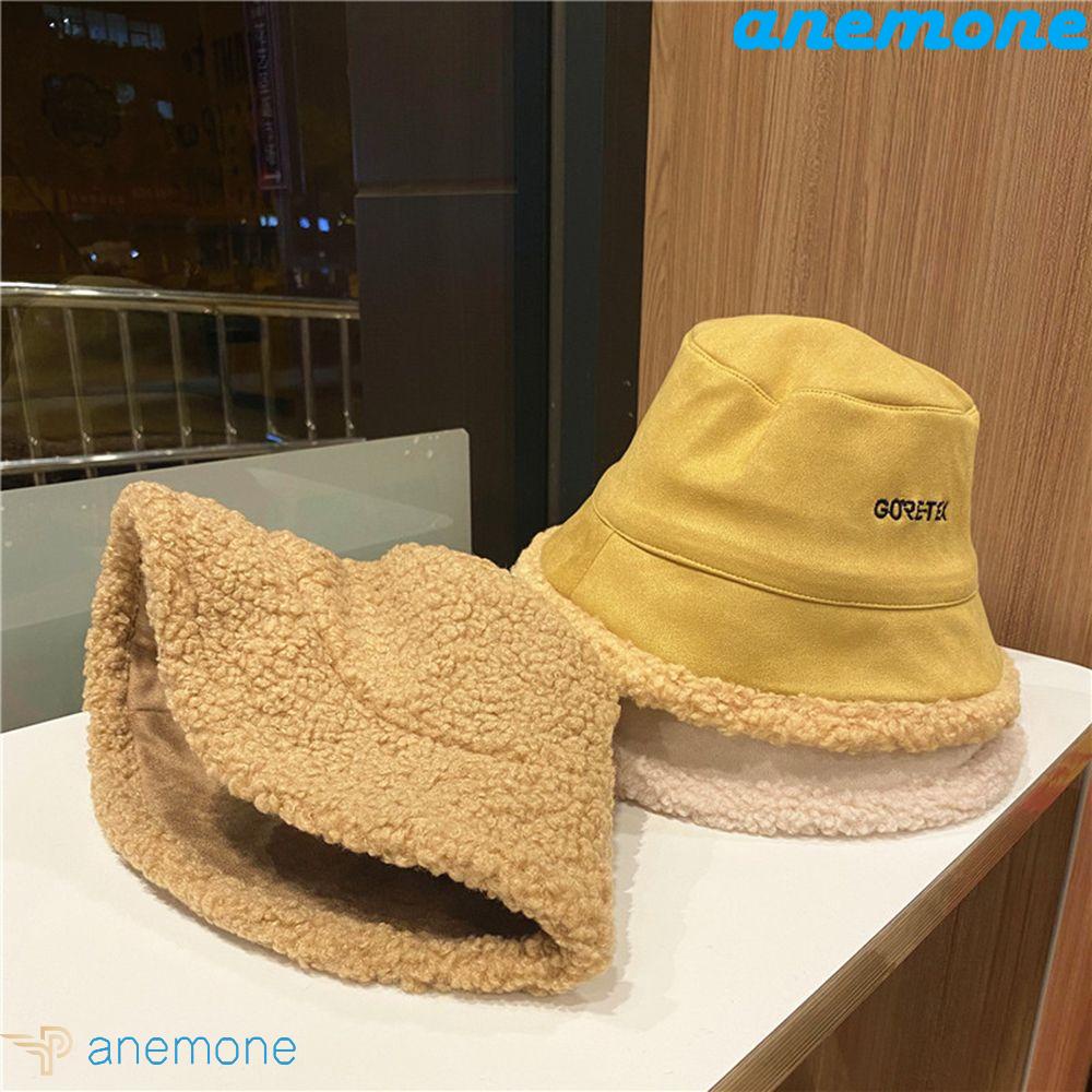 Mũ Bucket Nhung Lông Mềm Mại Hai Mặt In Chữ Phong Cách Hàn Quốc Thời Trang Mùa Đông Dành Cho Nữ