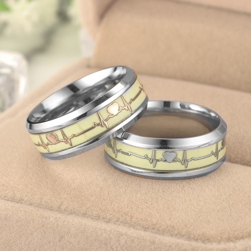 Nhẫn Phát Sáng Trong Bóng Tối Họa Tiết Nhịp Tim Cho Cặp Đôi