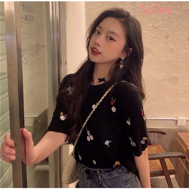 Áo Dệt Kim Dáng Rộng Thêu Họa Tiết Xinh Xắn Theo Phong Cách Mùa Hè Pháp Dành Cho Nữ