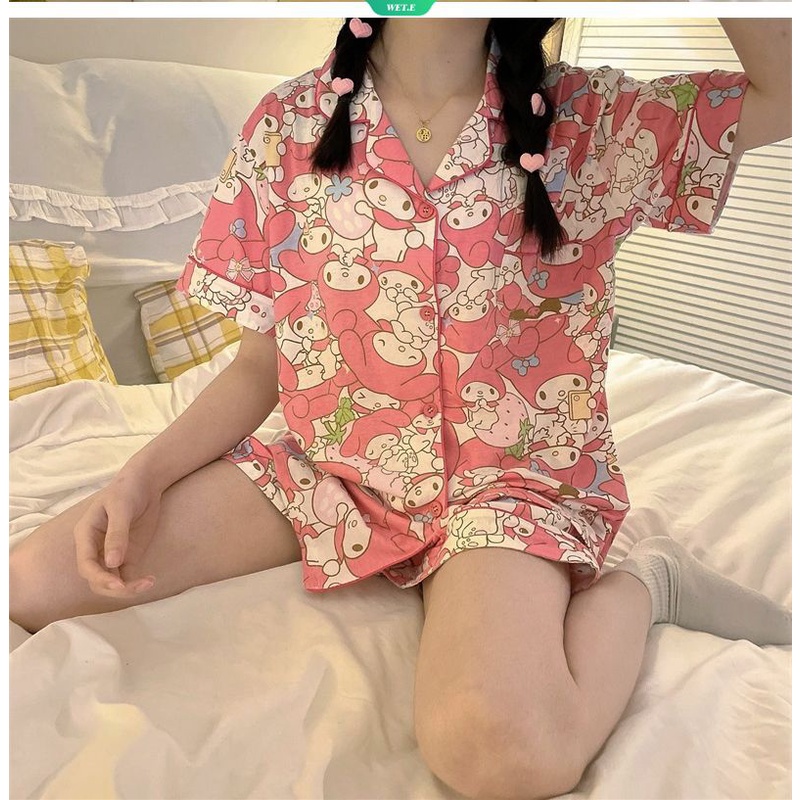 Bộ Đồ Ngủ Tay Ngắn Dáng Rộng In Họa Tiết Sanrio Melody Thời Trang Mùa Hè 2023 Dễ Thương Thoải Mái Cho Nữ