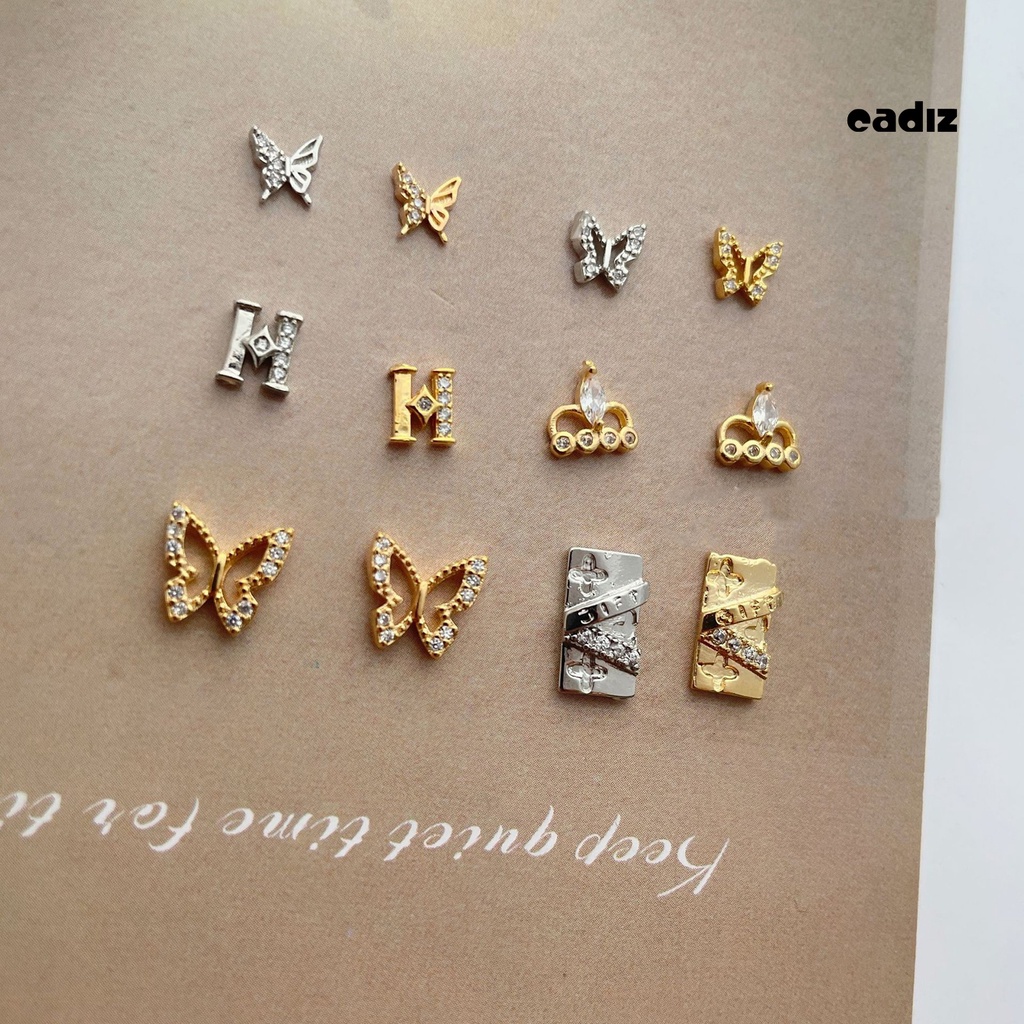 Set 10 Phụ Kiện Trang Trí Móng Tay Nghệ Thuật Hình Học Bướm Vương Miện Rỗng Bằng Kim Loại Cá Tính
