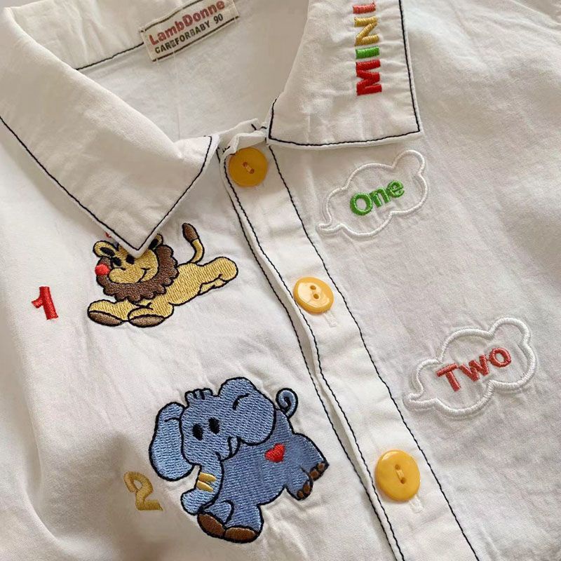 Áo Sơ Mi Trắng Thêu Họa Tiết Hoạt Hình Phong Cách Nhật Bản Thời Trang Mùa Hè Cho Bé Trai