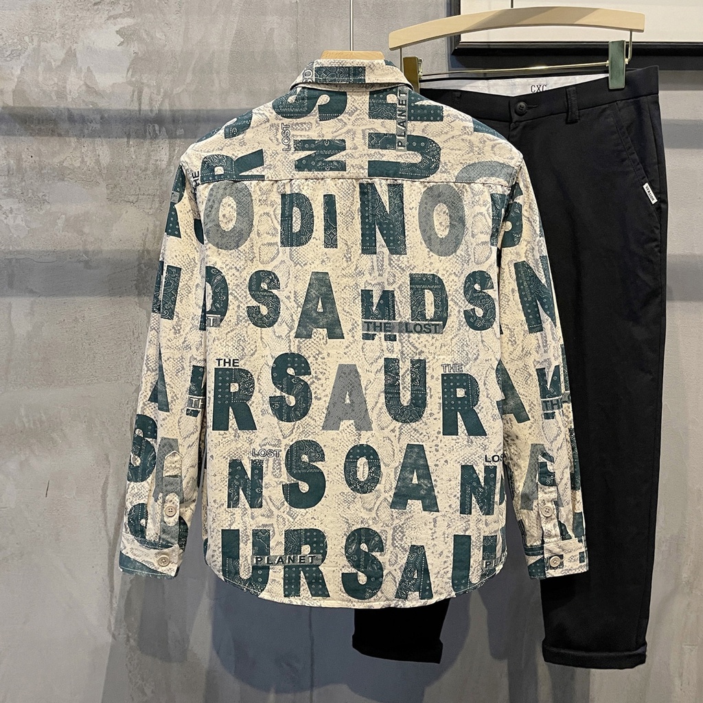 Áo Sơ Mi Tay Dài In Chữ Phong Cách Retro Mỹ Thời Trang Cho Nam