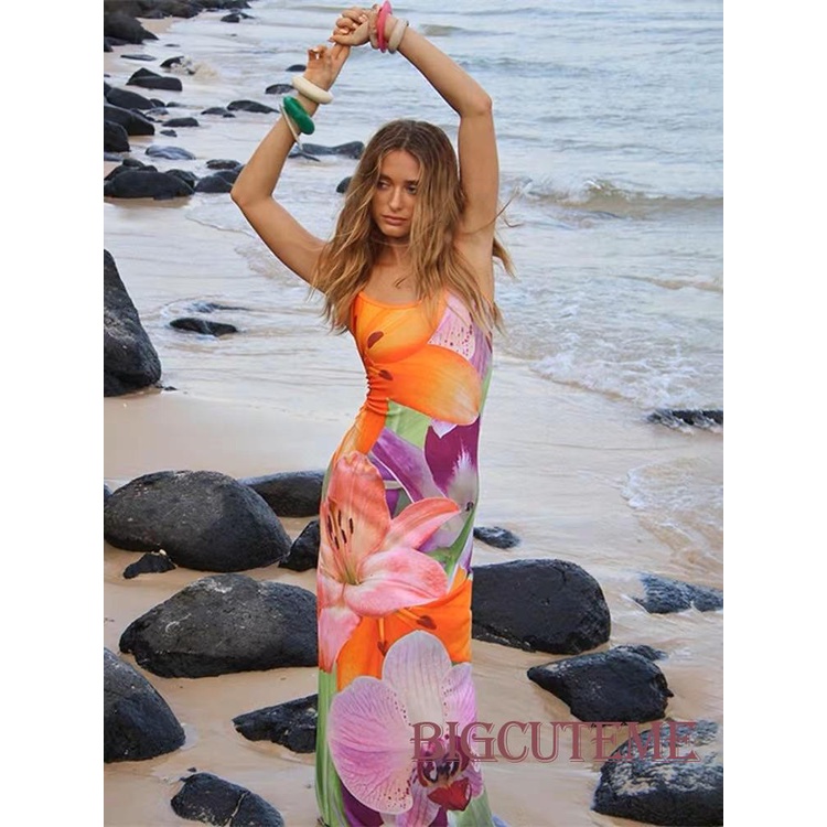 Đầm Dài Hai Dây In Hoa Thời Trang Nữ Tính