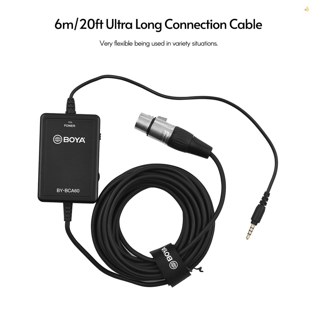 Dây Cáp Micro BOYA BY-BCA60 6M / 20FT XLR Sang Cổng 3.5mm Điều Khiển Âm Lượng 48V Phantom Cho Điện Thoại Thông Minh / Máy Tính Bảng