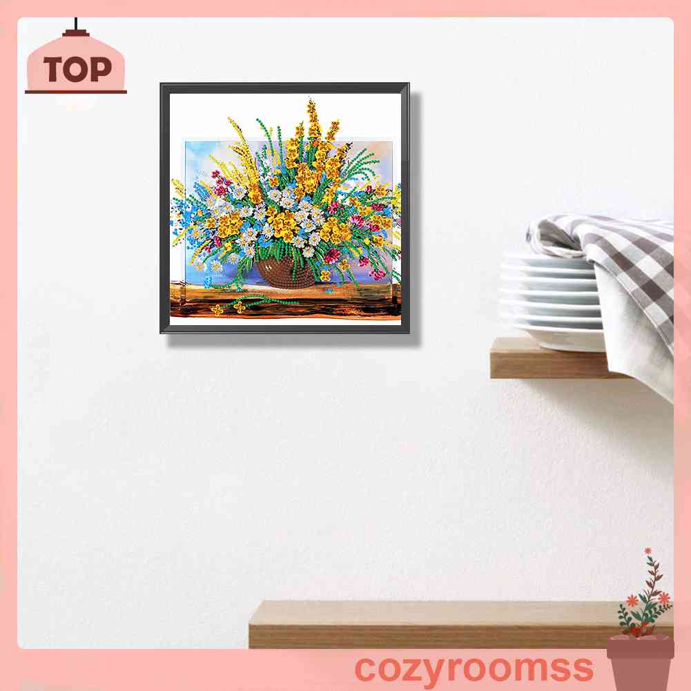 Tranh Đính Đá 5D DIY Hình Lọ Hoa Nhiều Màu Sắc Để Trang Trí Nhà