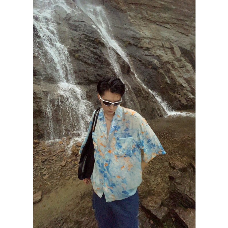Áo Sơ Mi Tay Lửng Nhuộm Màu Họa Tiết Hoa Thời Trang Mùa Hè Cho Nam