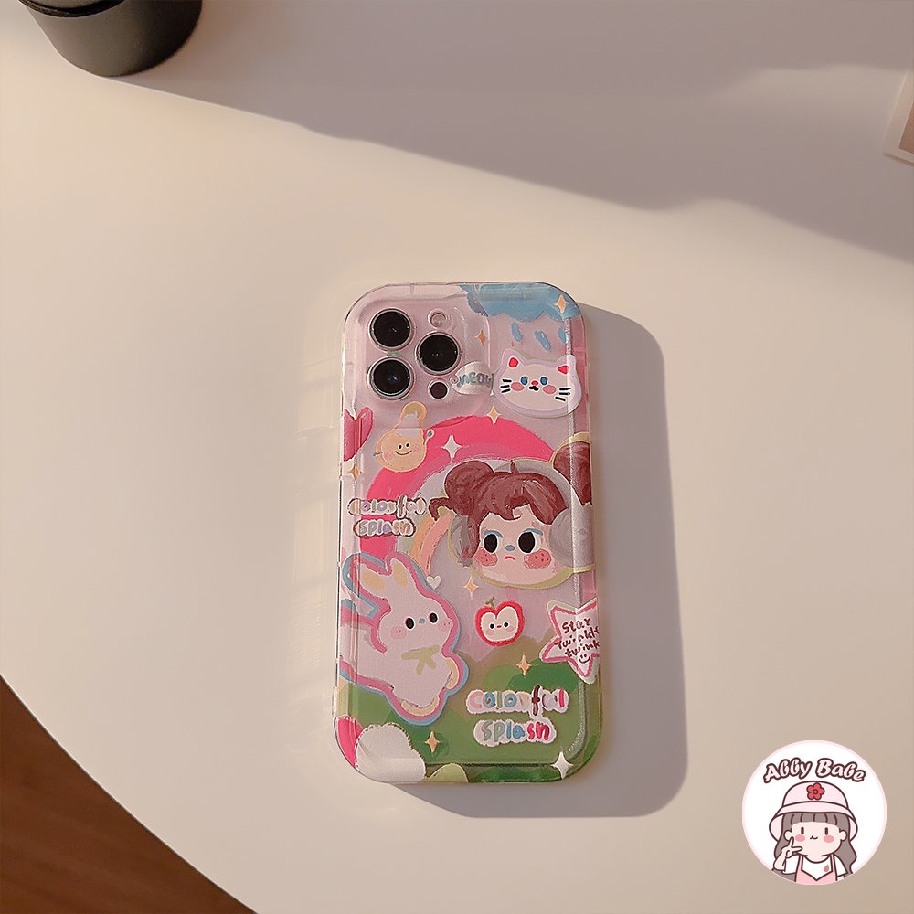 Ốp Điện Thoại TPU Mềm Bo Viền Vẽ Hình Cô Gái Hoạt Hình / Cầu Vồng Nhiều Màu Cho IPhone 14 Pro Max 13 12 11 Pro Max X XS Max