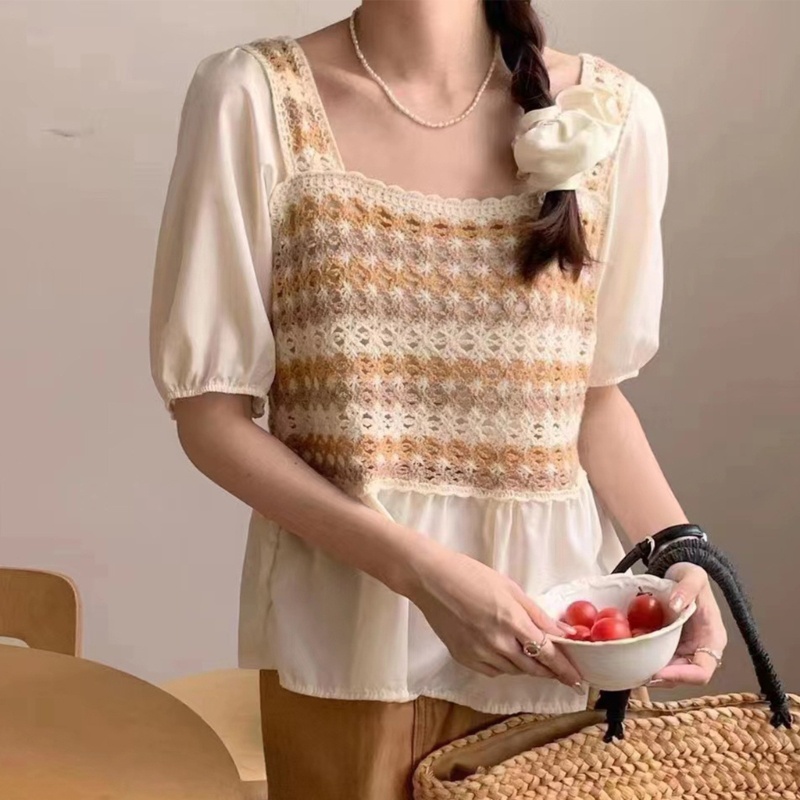 Xiangbao Áo Sơ Mi Dệt Kim Kẻ Sọc Cổ Điển Ngọt Ngào Dễ Thương Cho Văn Phòng Hàng Ngày