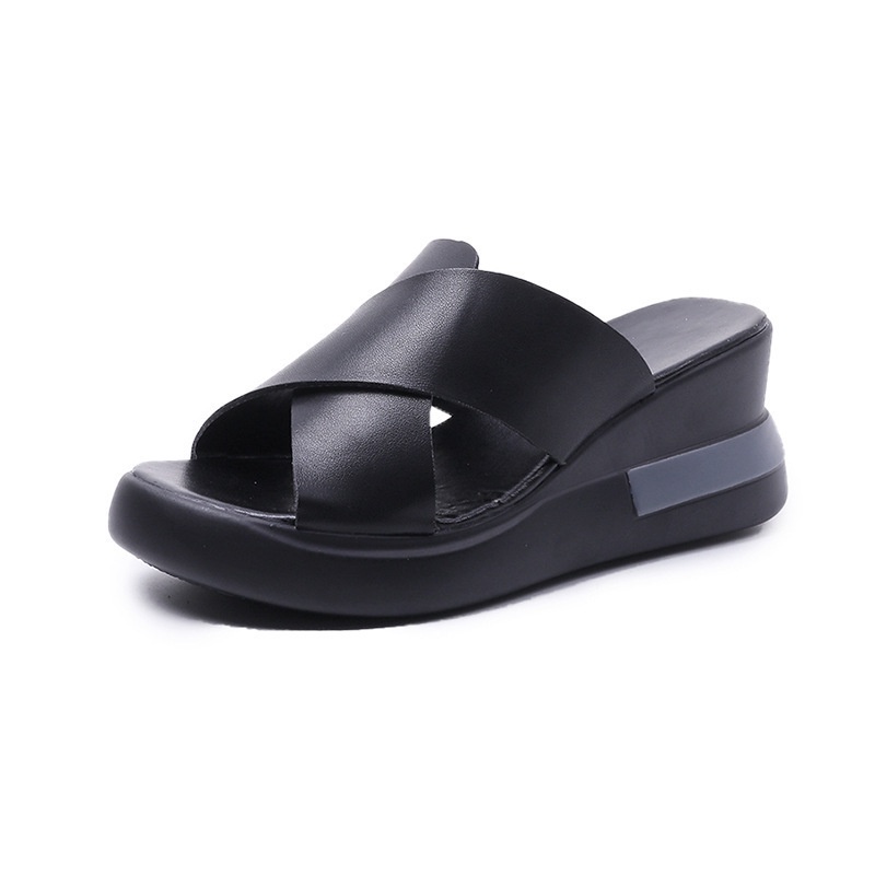 Sandal Cao Gót Hở Ngón Đế Xuồng Dày Quai Chéo Cài Nút Thời Trang Mùa Hè Hàng Mới 2023