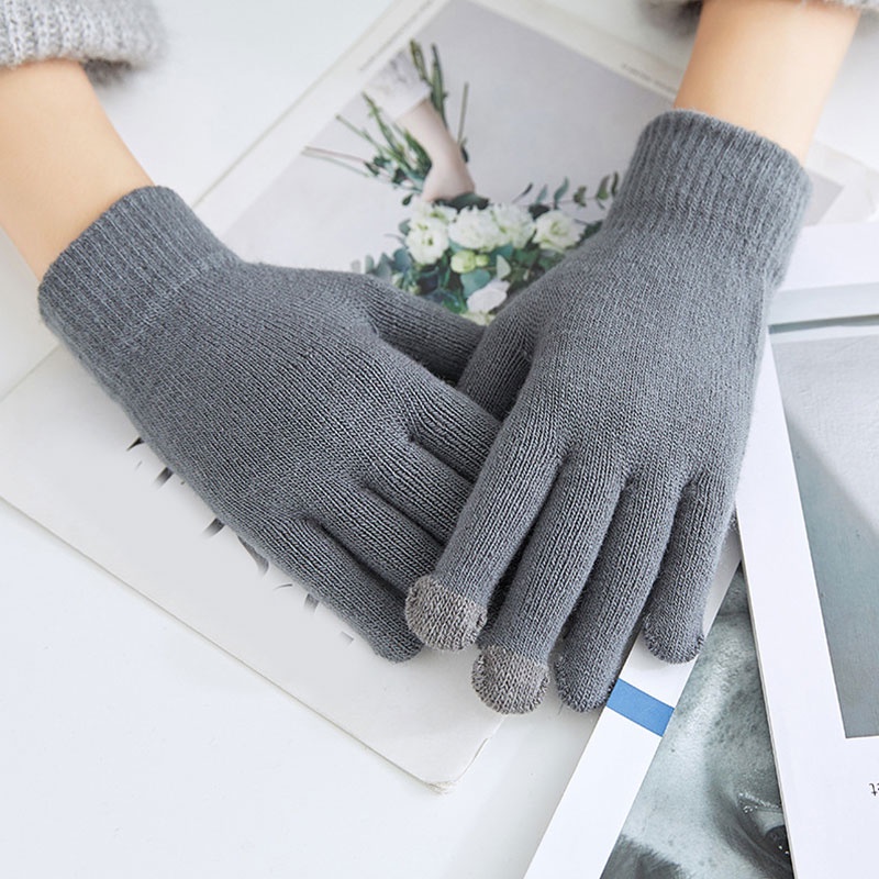 Găng Tay Năm Ngón Đan Len Cashmere Có Thể Chạm Màn Hình Cảm Ứng