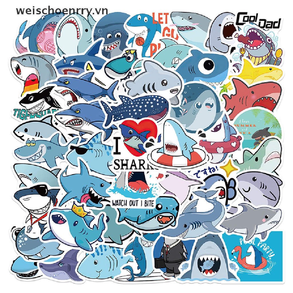 50 Sticker Hình Cá Mập Trang Trí Đàn Ghita Tiện Dụng