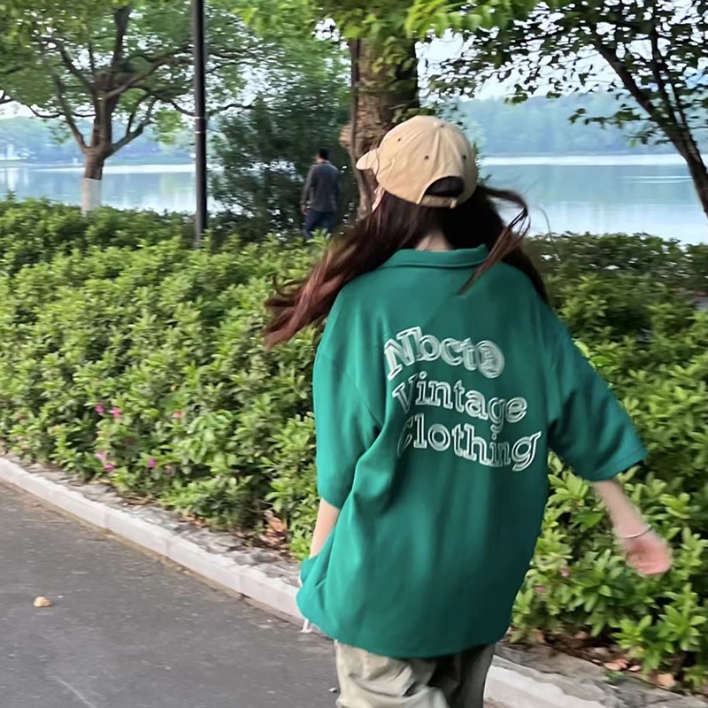 Áo polo Ngắn Tay Dáng Rộng Thiết Kế Mới Thời Trang Theo Phong Cách Vintage Dành Cho Nữ