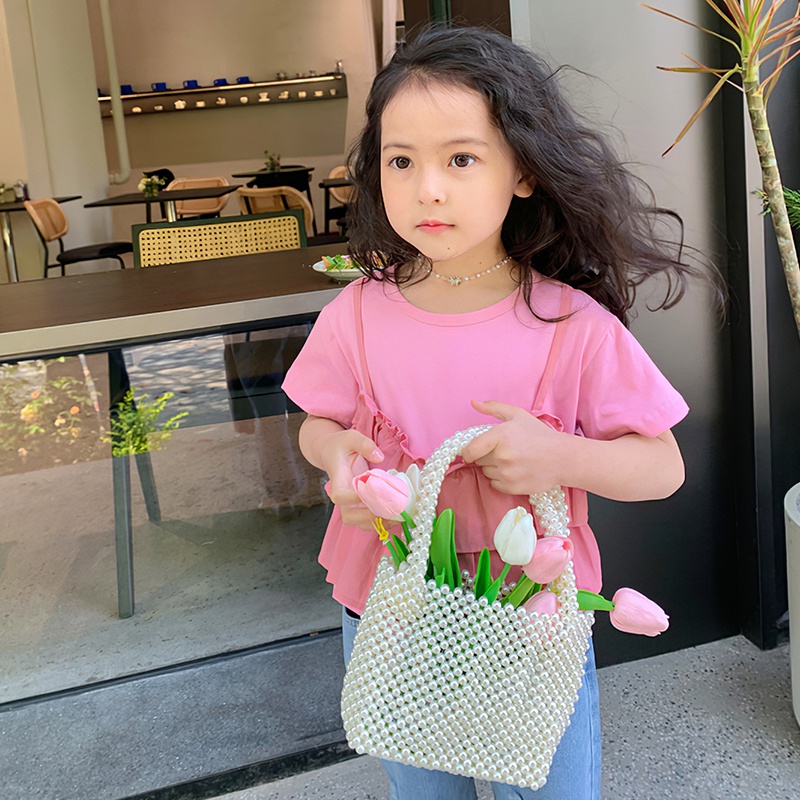 Áo Thun Tay Ngắn Giả Hai Lớp Màu Hồng Xinh Xắn Cho Bé Gái 1-6 Tuổi