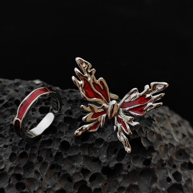 Nhẫn Hình Cánh Bướm Màu Đỏ Phong Cách retro Hàn Quốc Sang Trọng Cho Nữ