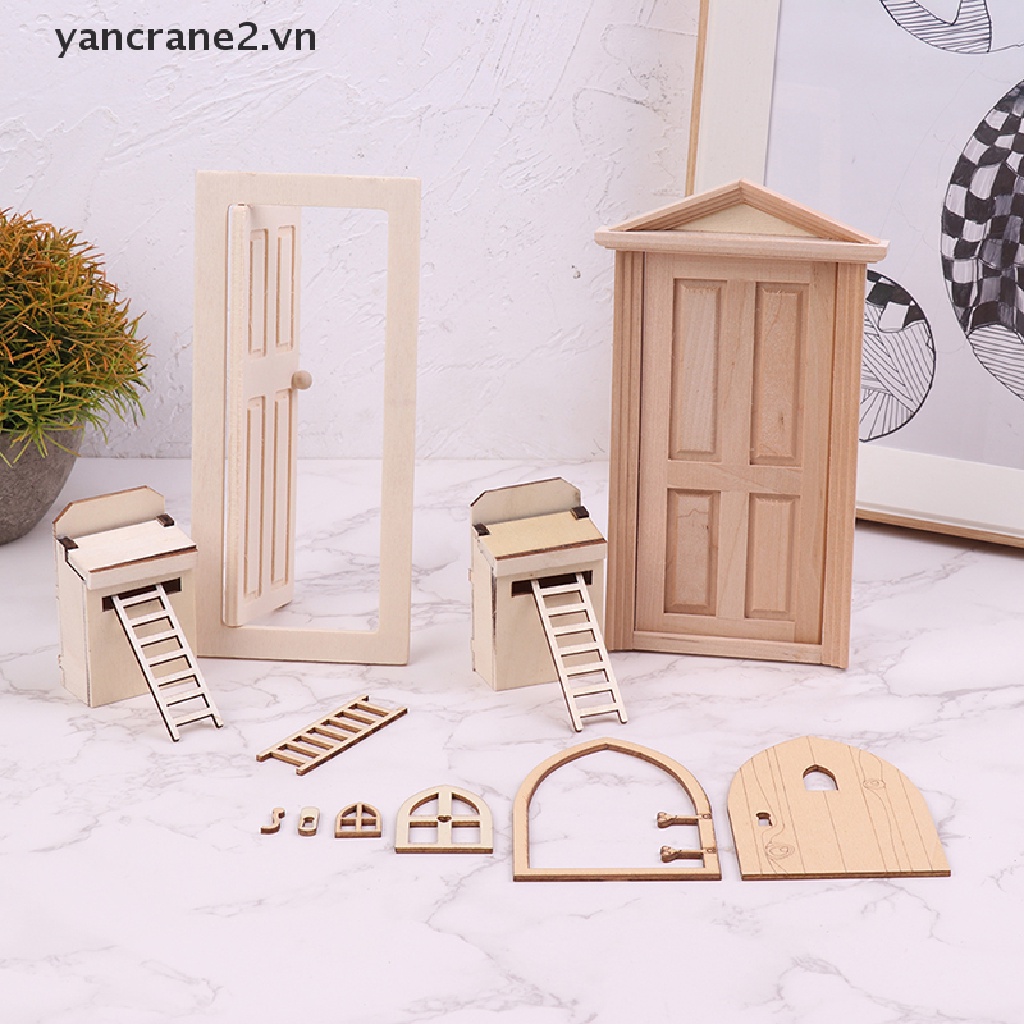 Bộ Cửa Đơn Bằng Gỗ Dùng Trang Trí Nhà Búp Bê 1 / 12 DIY yancrane2.vn