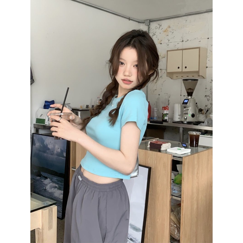 Áo Thun Mỏng Màu Trơn Hở Rốn Thời Trang Mùa Hè