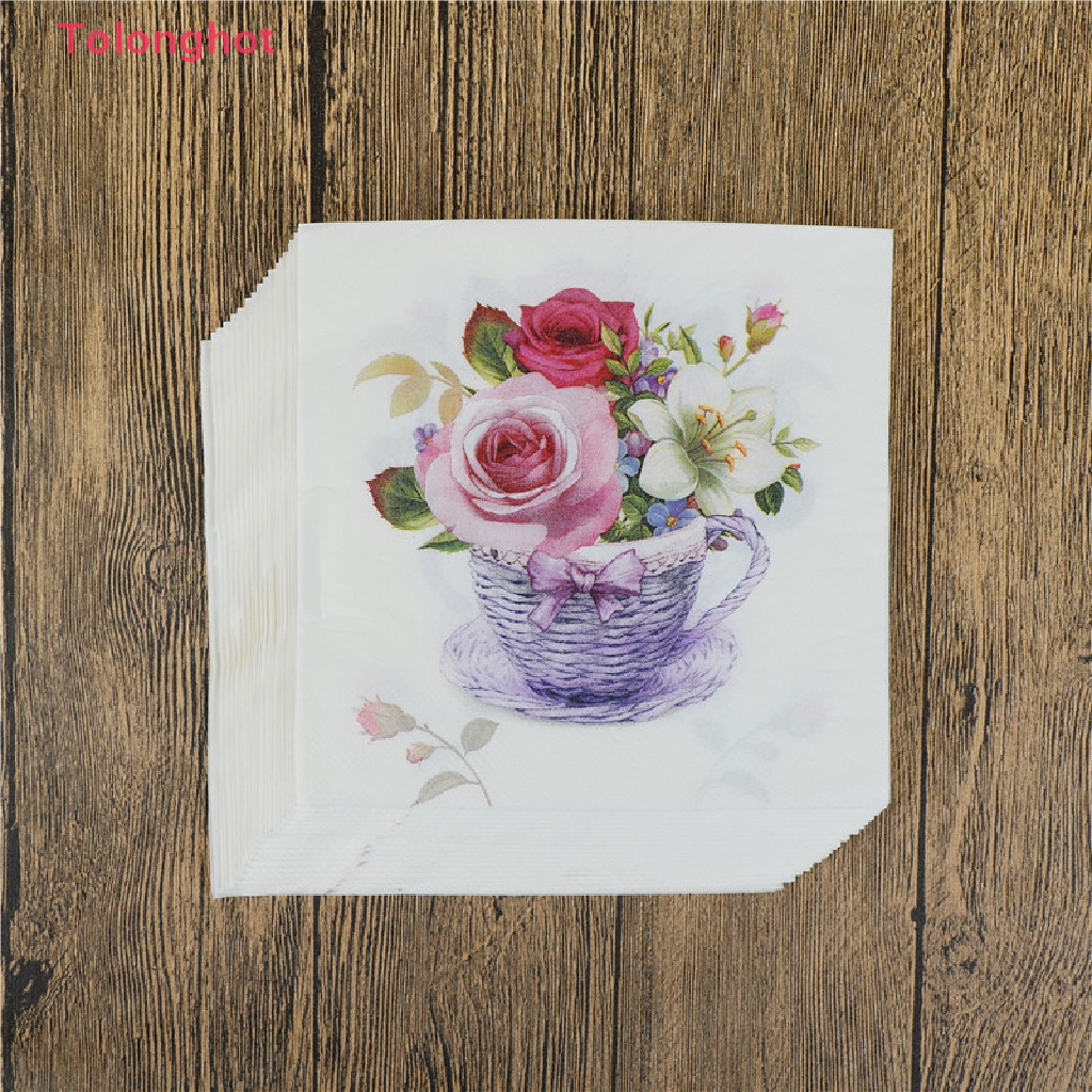 Set 20 Khăn Giấy In Hoa Dùng Để Trang Trí Tiệc