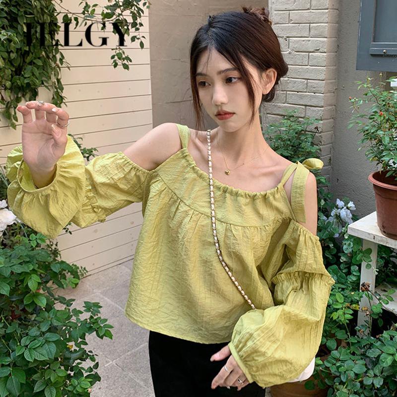 IELGY   Áo Kiểu Tay Phồng Hở Vai Dáng Ôm Thời Trang Dành Cho Nữ