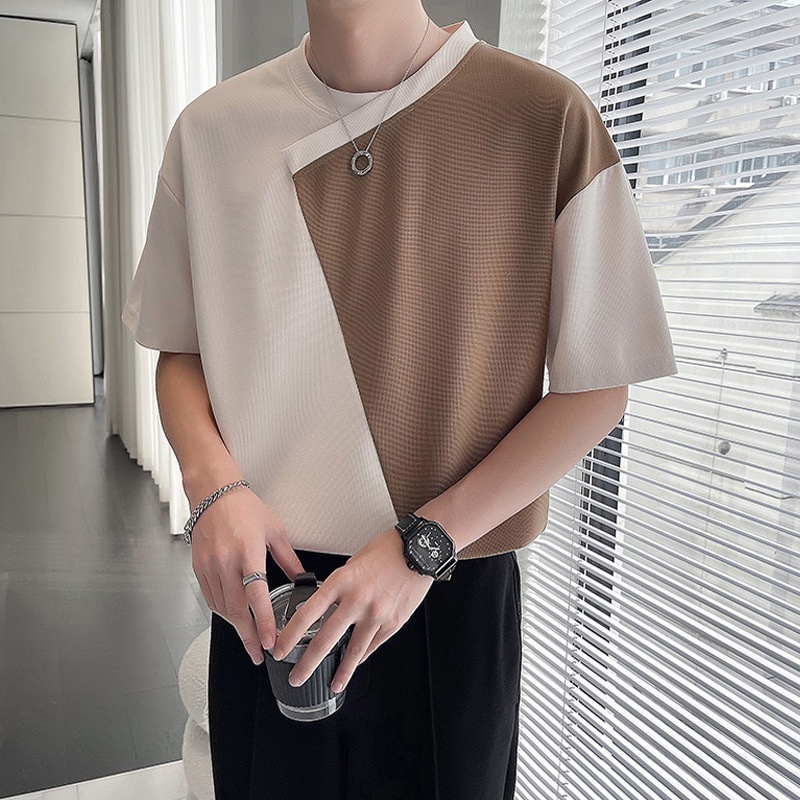 Áo thun AOKANG tay lửng cổ tròn phối màu thời trang mùa hè 2023 cho nam