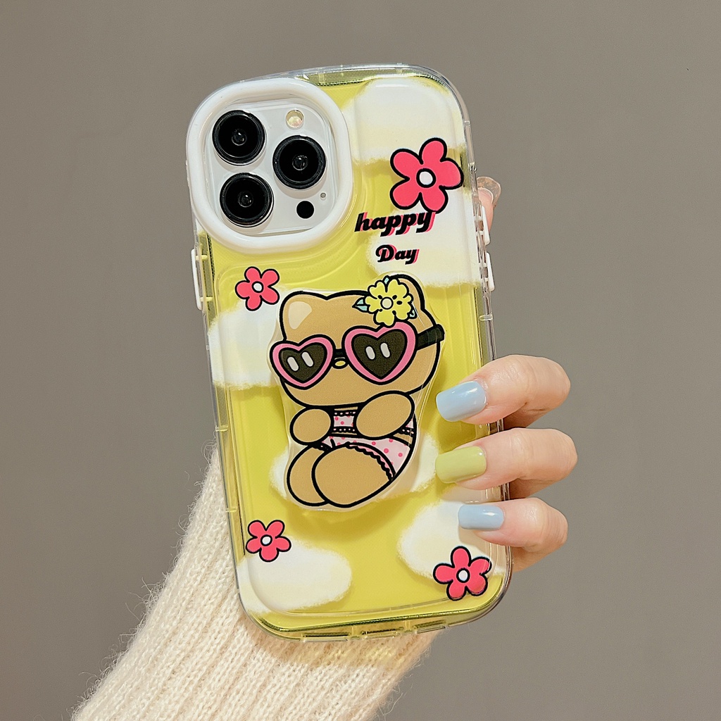Ốp Điện Thoại TPU Dẻo Trong Suốt Họa Tiết Hoạt Hình Hello Kitty Dễ Thương Kèm Giá Đỡ Cho iPhone 14 13 12 11 PRO MAX