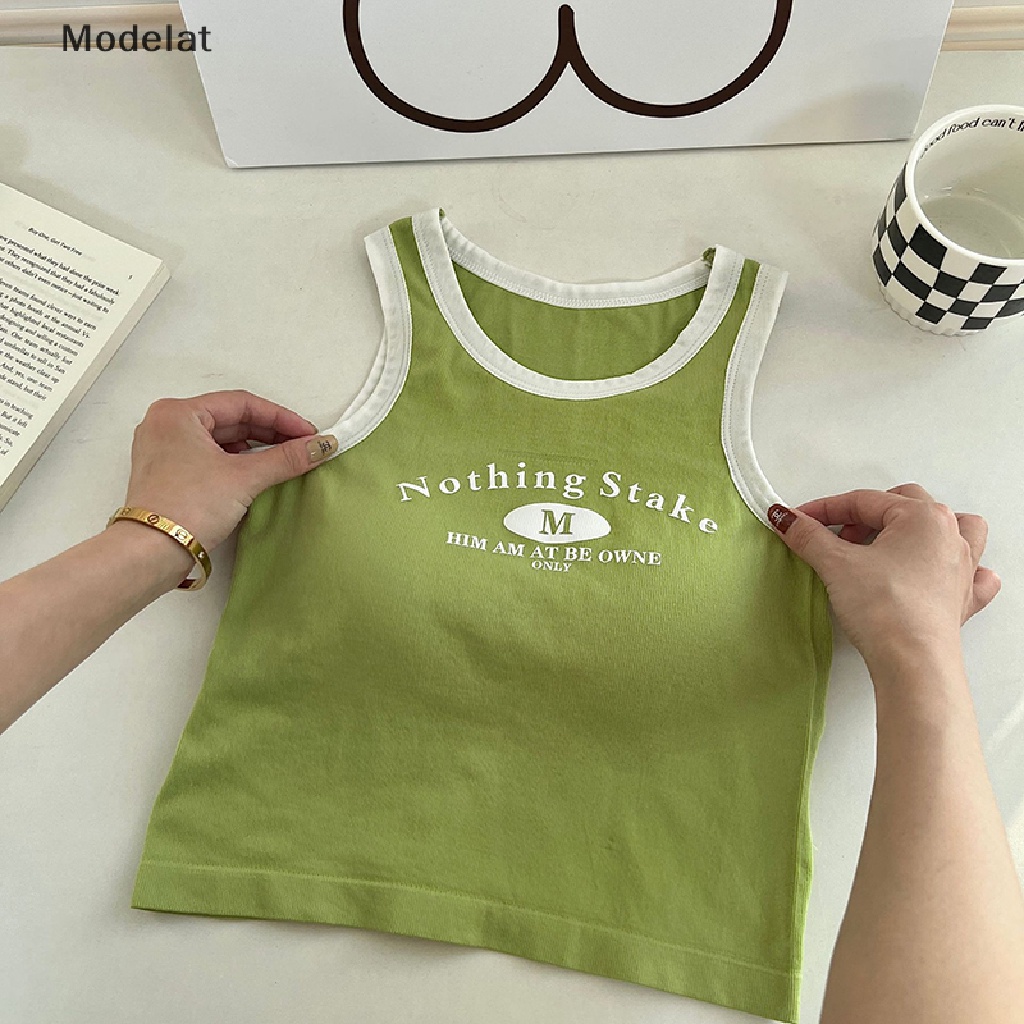 Áo Dây Sát Nách Cổ Tròn In Chữ Màu Sắc Tương Phản Thời Trang Mùa Hè Cho Nữ