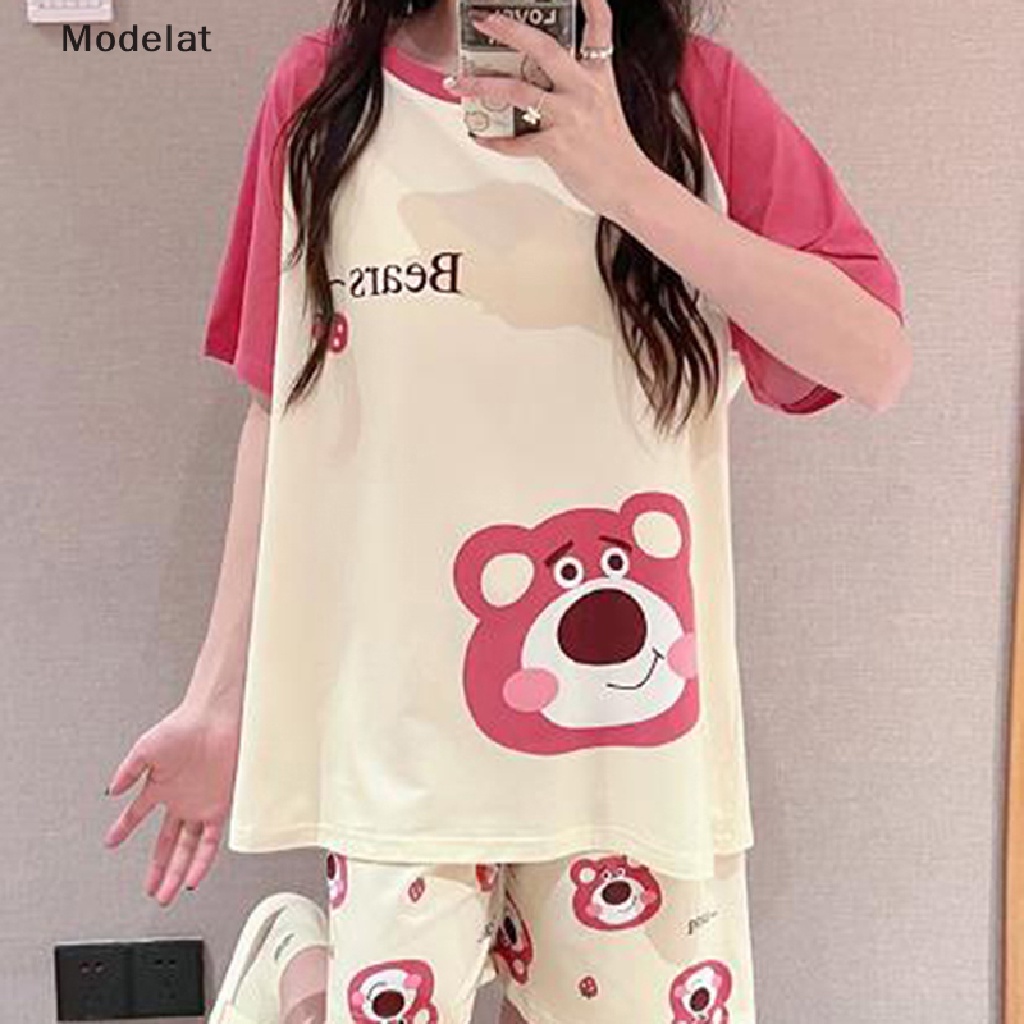 Bộ Đồ Ngủ Mặc Nhà 3 Món Tay Ngắn Dáng Rộng In Hoạt Hình Thời Trang Mùa Hè Cho Bạn Gái