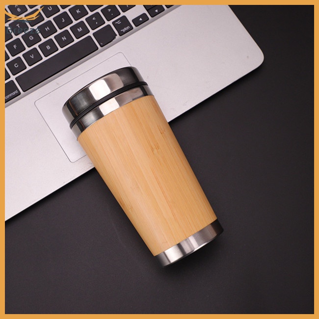 Cốc Uống Cà Phê Bằng Thép Không Gỉ + Gỗ Tre Có Nắp Tháo Rời Được Tiện Lợi