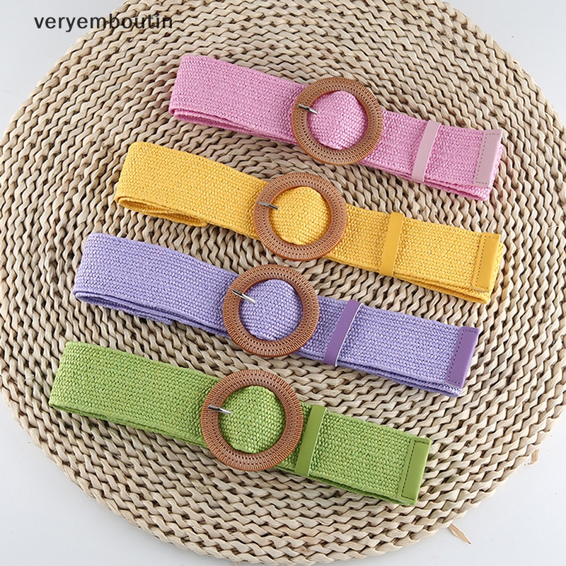 Thắt Lưng Bện Sợi Rơm PP Bản Rộng Co Giãn Có Khóa Vuông Phong Cách Bohemia Thời Trang Cho Nữ