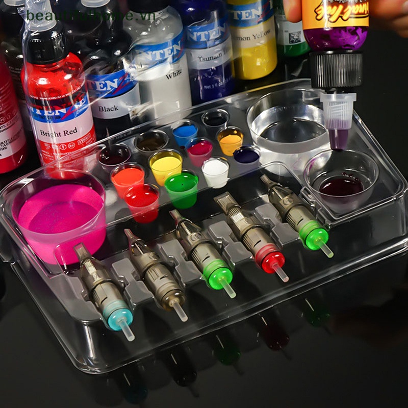 Bộ 12 Khay Đựng Mực Xăm Dùng Một Lần Bằng Nhựa Tiện Dụng