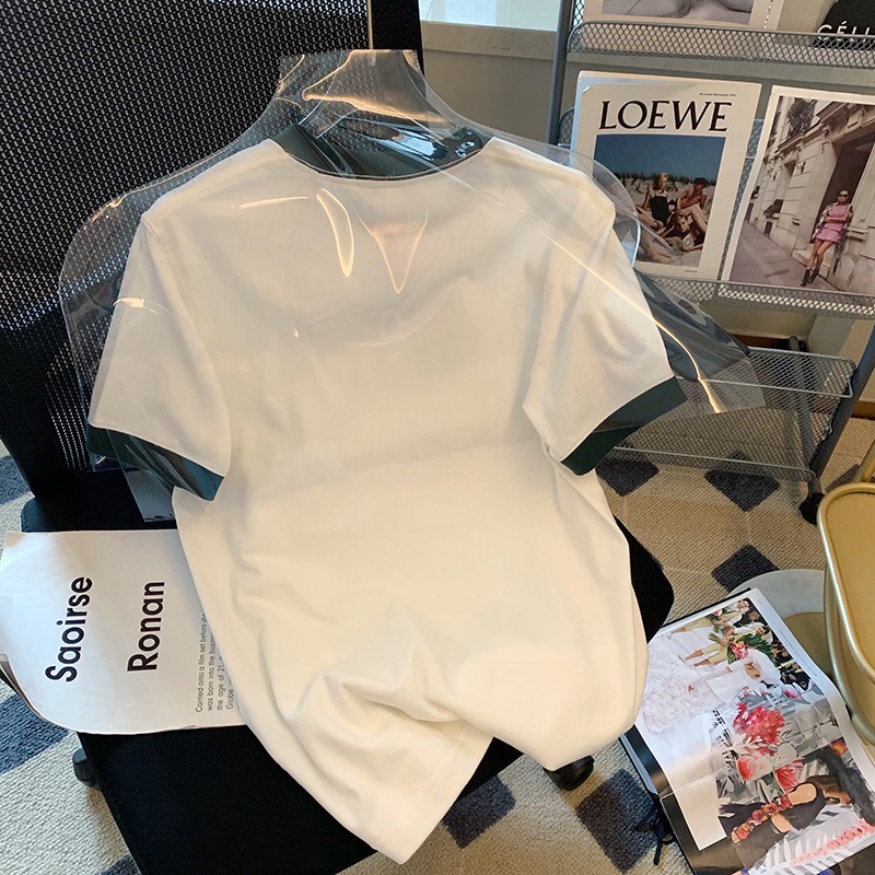 Áo thun nữ ZHUXIA cổ tròn tay ngắn in chữ I Love Dog màu sắc tương phản thời trang mùa hè 2023