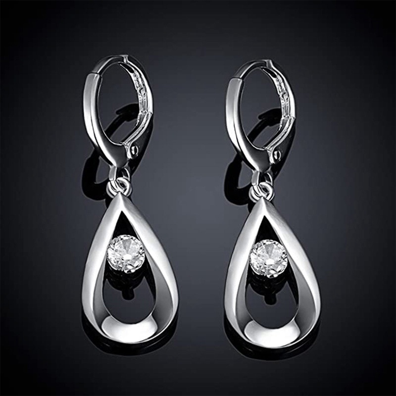 Khuyên Tai Hình Giọt Nước Đính Đá Zircon Đơn Giản Thời Trang Cho Nữ