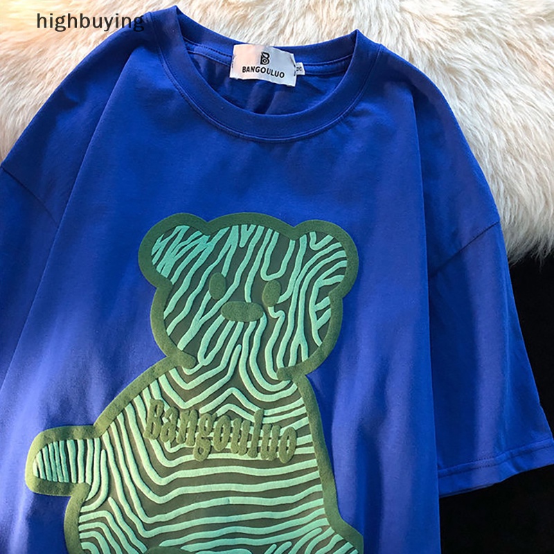 Áo Thun Tay Ngắn Cổ Tròn In Hình Gấu Phong Cách Retro Cho Nữ