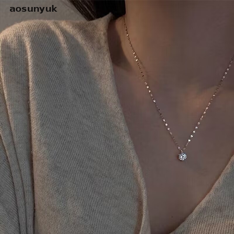 Aosunyuk Vòng cổ Kim Cương Đơn Giản Sáng Bóng Zircon Tiên Tiến Cho Nữ Dự Tiệc EN