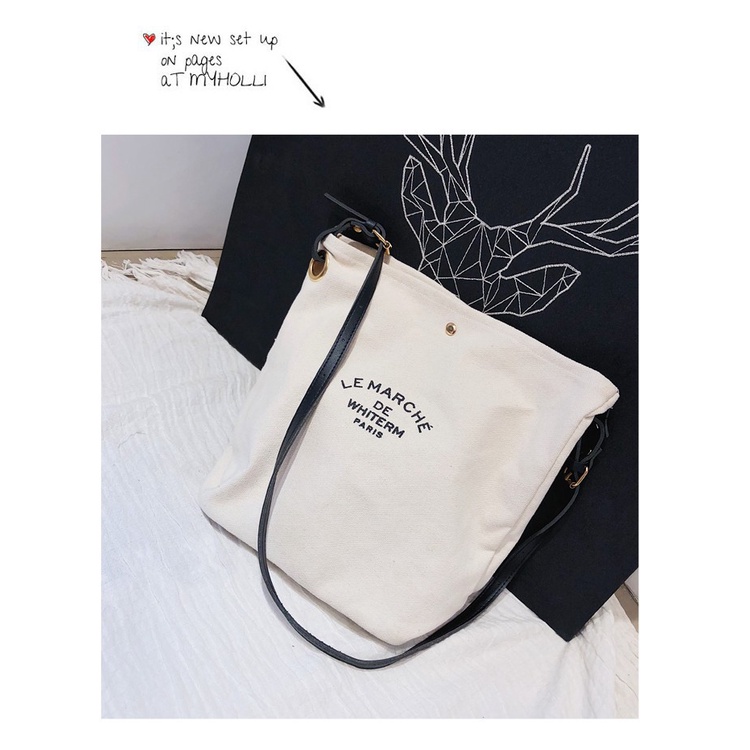 Túi Vải Canvas Đeo Vai In Chữ Thời Trang Dành Cho Nữ