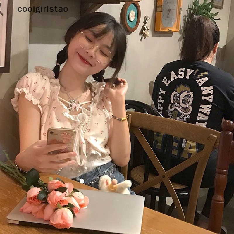 Mùa Hè Hoa Kawaii Halter Tops Phụ Nữ Backless Sexy Bãi Biển Ngọt Ngào Dễ Thương Xe Tăng Ren In JHS