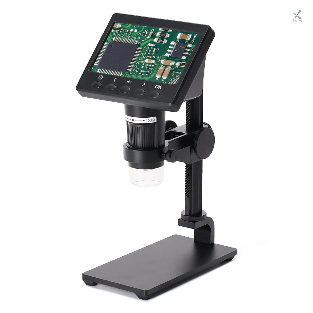 Kính Hiển Vi Kỹ Thuật Số 4.3 Inch 1000X Kèm 8 Đèn LED Tùy Chỉnh Kèm Giá Đỡ Bằng Hợp Kim Nhôm Chuyên Dụng Sửa Chữa Điện Thoại Di Động