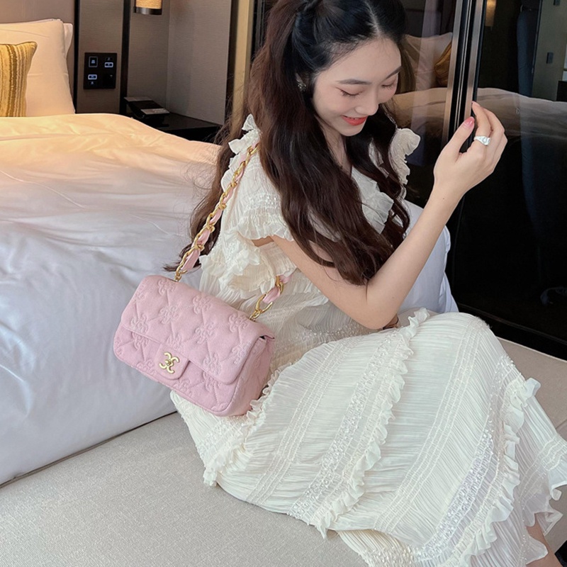 Ielgy Túi Xách denim Đeo Cánh Tay Phối Dây Xích Hình Thoi Nhỏ Phong Cách retro Cao Cấp Cho Nữ