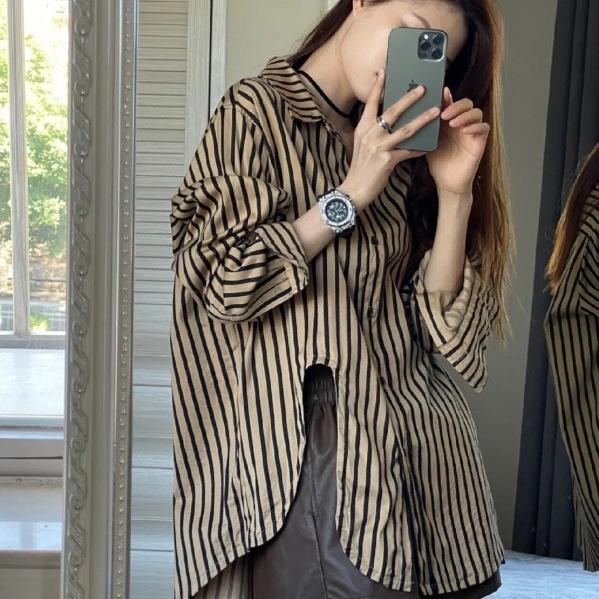 Áo Sơ Mi Tay Dài Dáng Rộng Kiểu Hồng Kông Retro Cá Tính Cho Nữ