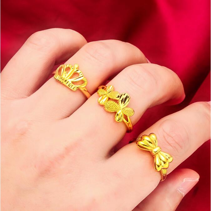 Nhẫn Mạ Vàng 24K Hình Bướm / Trái Tim / Vương Miện Tre / Vương Miện Thời Trang Cho Nữ