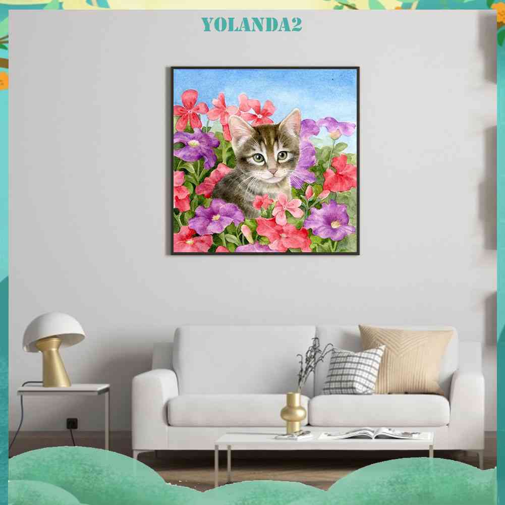 Tranh Đính Đá Kim Cương Toàn Bộ 5D DIY Hình Vẽ Mèo Floriferous